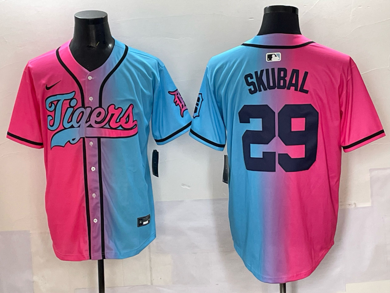 Men 2025 Detroit Tigers 29 Skubal Blue pink Game Nike MLB Jersey style 01